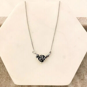 925 Sterling Silver Vintage Rose Flower Necklace Flower Chain Link Necklace